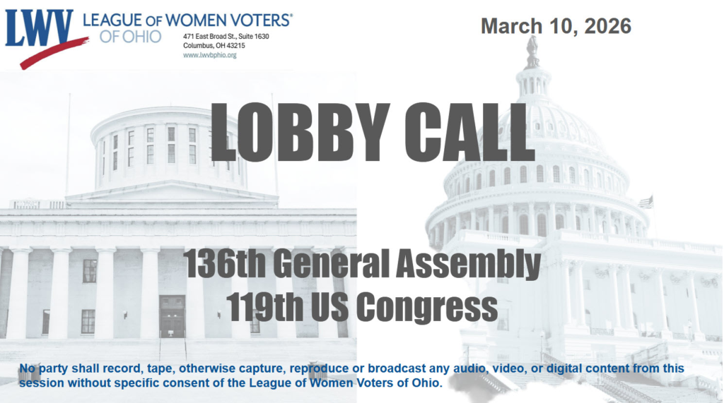 March 18, 2026 League of Women Voters Ohio Lobby Call title slide