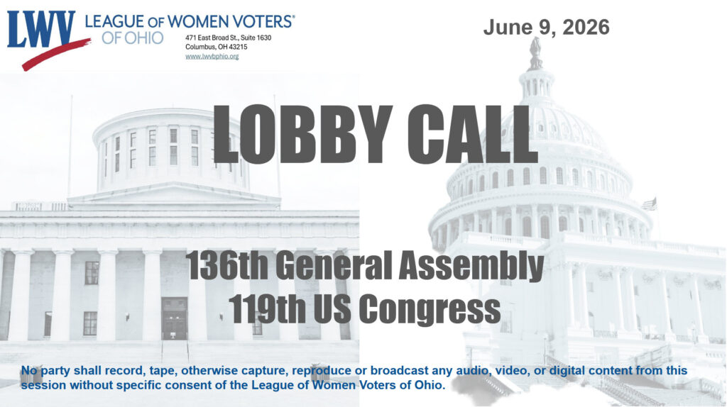 Cover slide for the June 9, 2026 Lobby Call slide deck with text, "136th General Assembly 119th US congress"