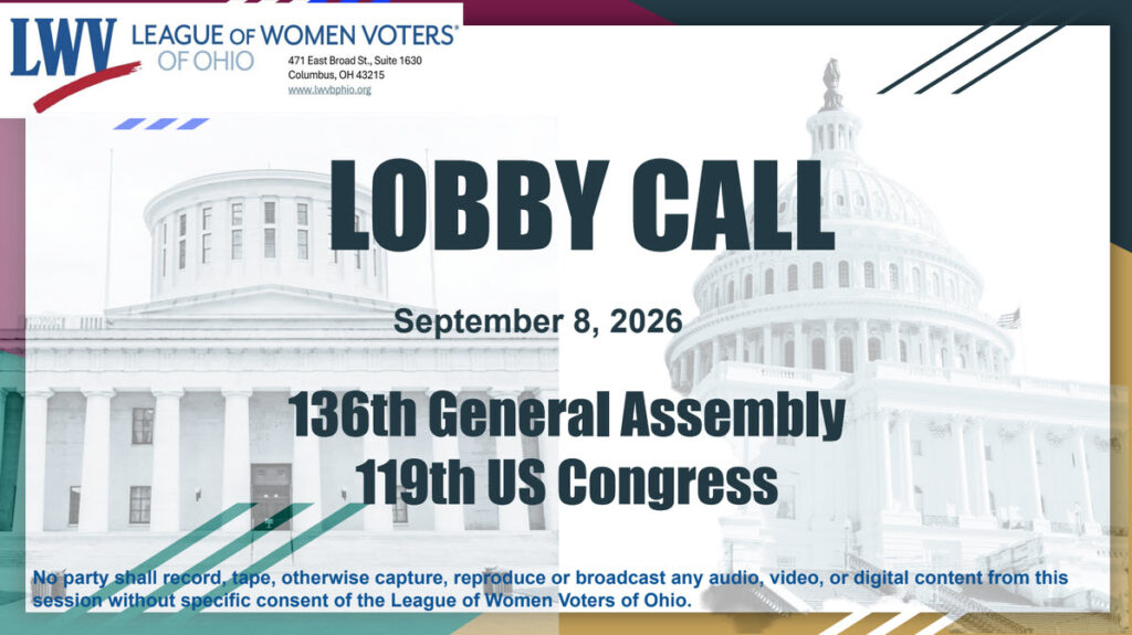 Cover slide for the Sept. 8, 2026 Lobby Call slide deck with text, "136th General Assembly 119th US congress"